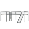 L Shaped Twin Size Loft Bed With Ladder And Slide, Gray Gray Solid Wood Mdf