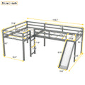 L Shaped Twin Size Loft Bed With Ladder And Slide, Gray Gray Solid Wood Mdf