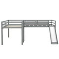 L Shaped Twin Size Loft Bed With Ladder And Slide, Gray Gray Solid Wood Mdf