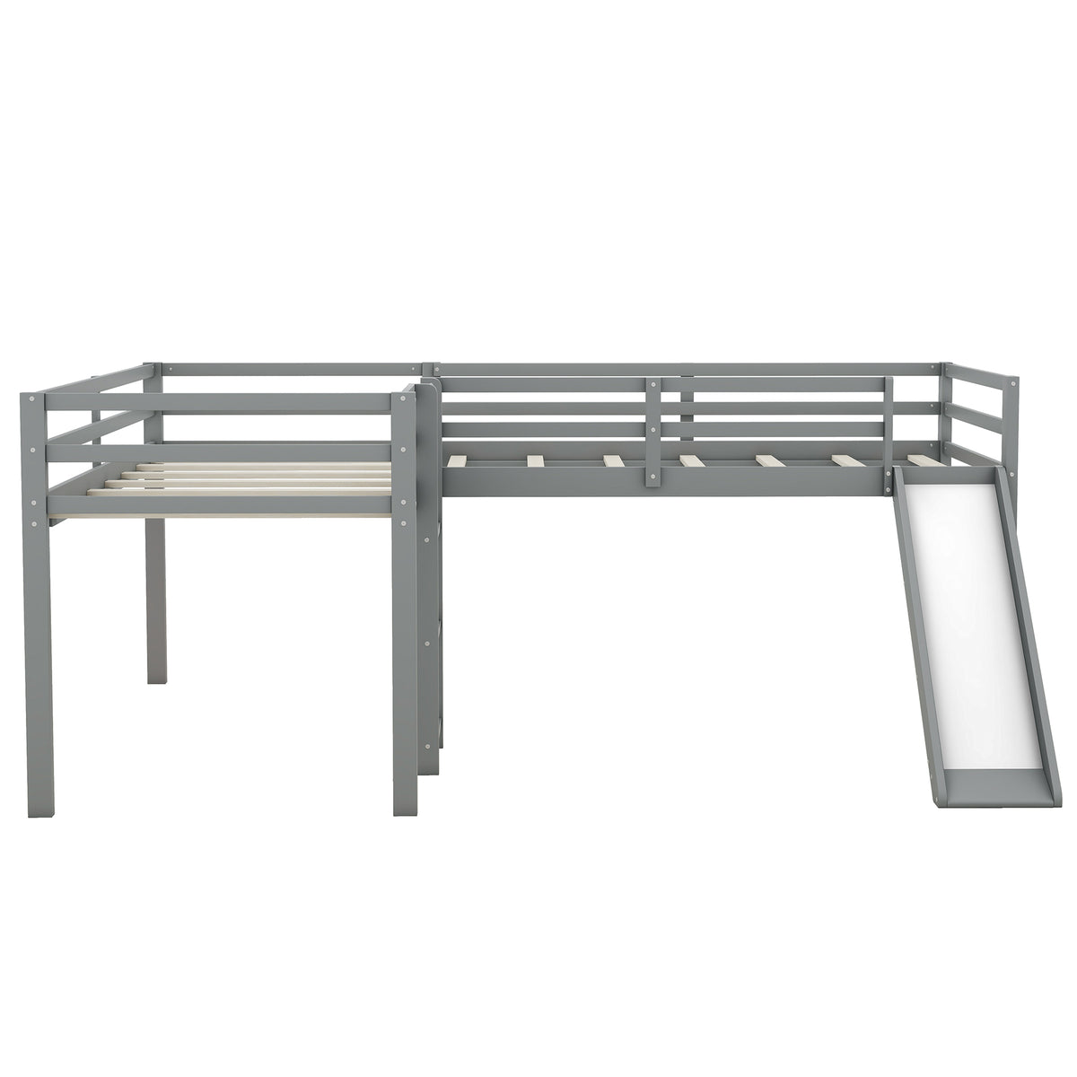 L Shaped Twin Size Loft Bed With Ladder And Slide, Gray Gray Solid Wood Mdf