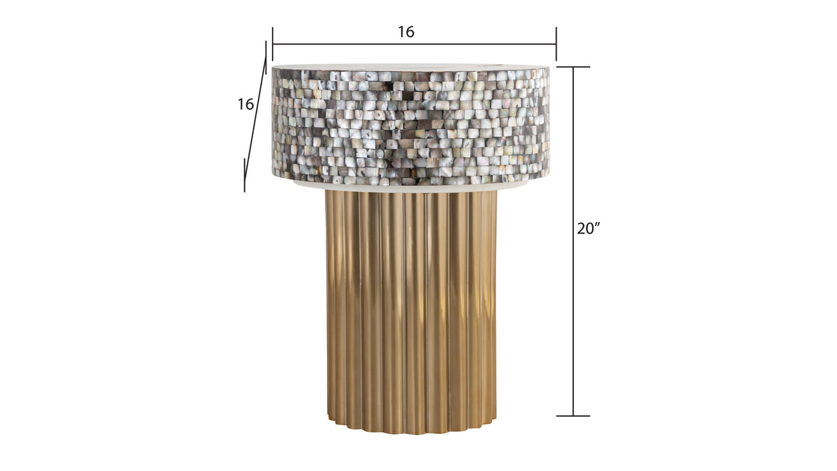 Et 1207 16 End Table Finished With Mother Of Pearl Top Antique Brass Primary Living Space Contemporary,Modern Round Open Storage Coffee & End Tables Stainless Steel