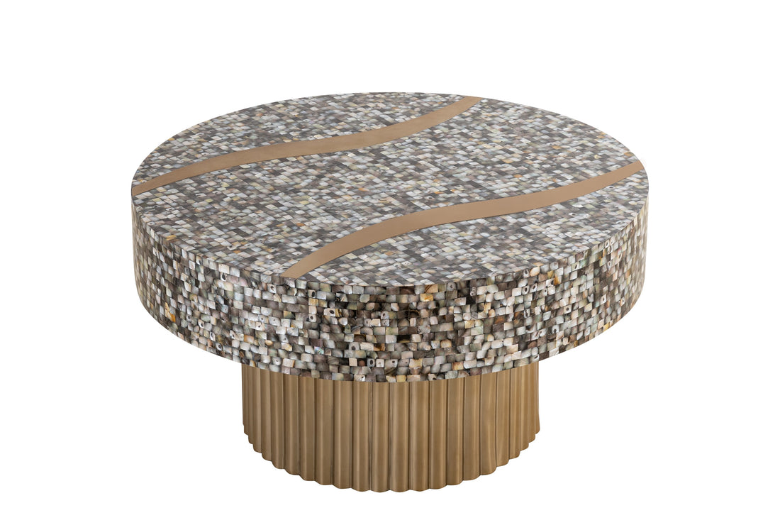 T 1207 32 Coffee Table Finished With Mother Of Pearl Top Antique Brass Primary Living Space Modern Round Open Storage Coffee & End Tables Glossy Stainless Steel