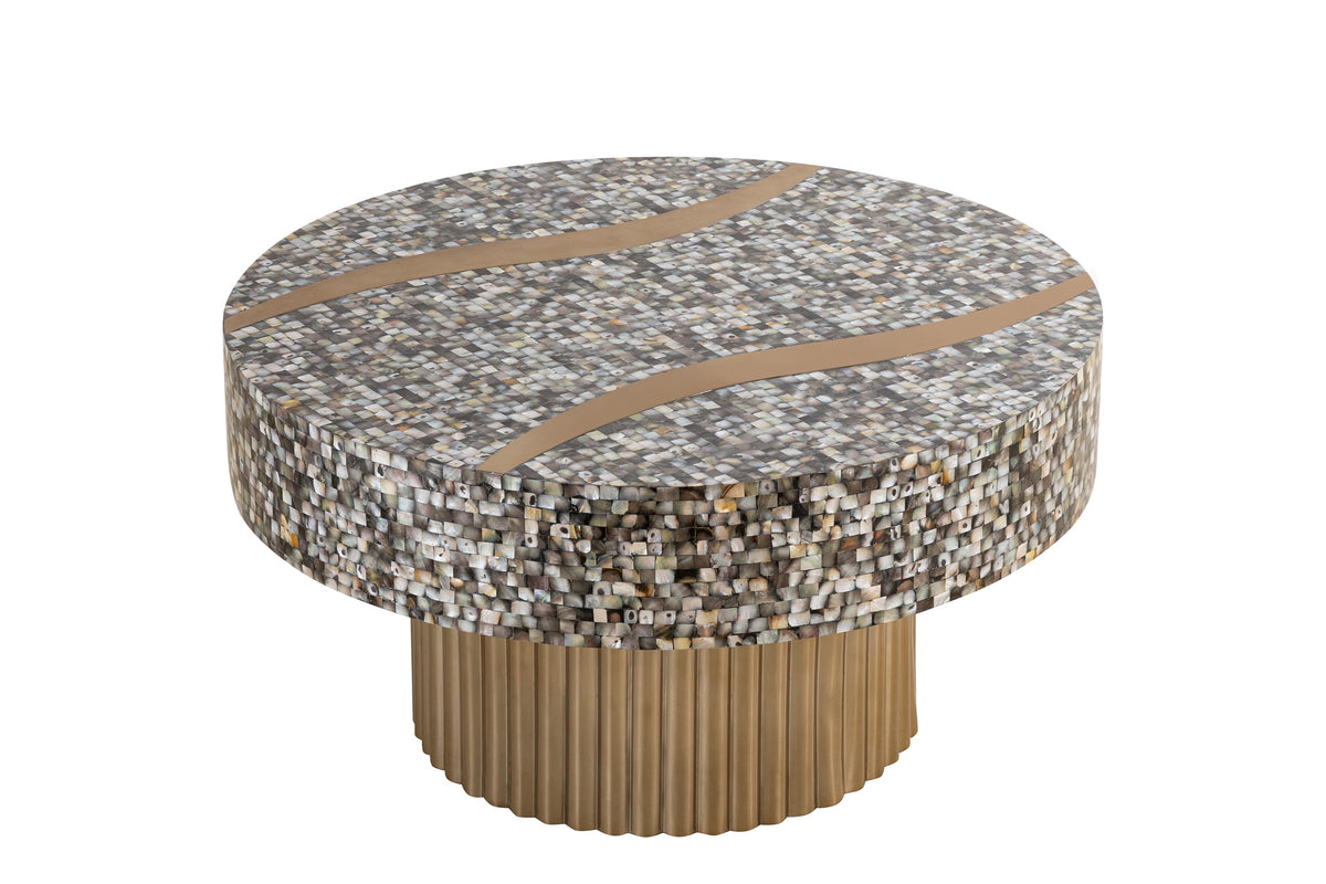 T 1207 32 Coffee Table Finished With Mother Of Pearl Top Antique Brass Primary Living Space Modern Round Open Storage Coffee & End Tables Glossy Stainless Steel