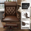 330Lbs Executive Office Chair With Footstool, Ergonomic Design High Back Reclining Comfortable Desk Chair Brown Brown Pu Leather