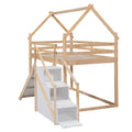 Twin Over Twin House Loft Or Bunk Bed With Slide And Staircase, Natural Box Spring Not Required Twin Natural Wood Bedroom Bunk Solid Wood Mdf