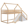 Twin Over Twin House Loft Or Bunk Bed With Slide And Staircase, Natural Box Spring Not Required Twin Natural Wood Bedroom Bunk Solid Wood Mdf