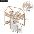 Twin Over Twin House Loft Or Bunk Bed With Slide And Staircase, Natural Box Spring Not Required Twin Natural Wood Bedroom Bunk Solid Wood Mdf