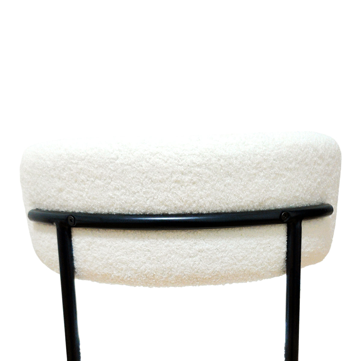 White Dining Chairs Set Of 4, Mid Century Modern Dining Chairs, Kitchen Dining Room Chairs, Curved Backrest Round Upholstered Boucle Dining Chair With Black Metal Legs Metal White Teddy Kitchen Dining Chairs Foam Velvet