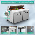 Orikool 60 In Commercial Refrigerators Sandwich&Salad Prep Table With A Butcher Block Cutting Board, Protection Lid, Cold Storage, Etl Certified Silver Stainless Steel