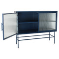 Double Door Tempered Glass Sideboard Console Table With 2 Fluted Glass Doors Adjustable Shelf And Feet Anti Tip Dust Free Kitchen Credenza Cabinet Blue Blue Tempered Glass Sheet Metal Plastic
