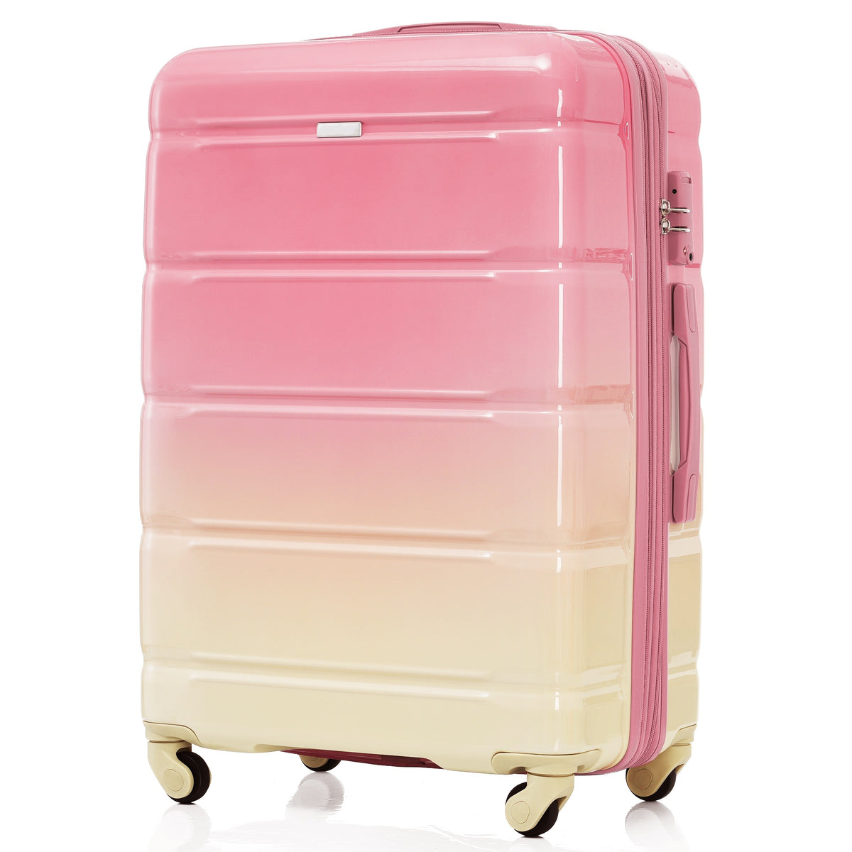 Luggage Set Of 3, 20 Inch With Usb Port, Airline Certified Carry On Luggage With Cup Holder, Abs Pc Hard Shell Luggage With Spinner Wheels, Gradient Pink Pink Abs Pc