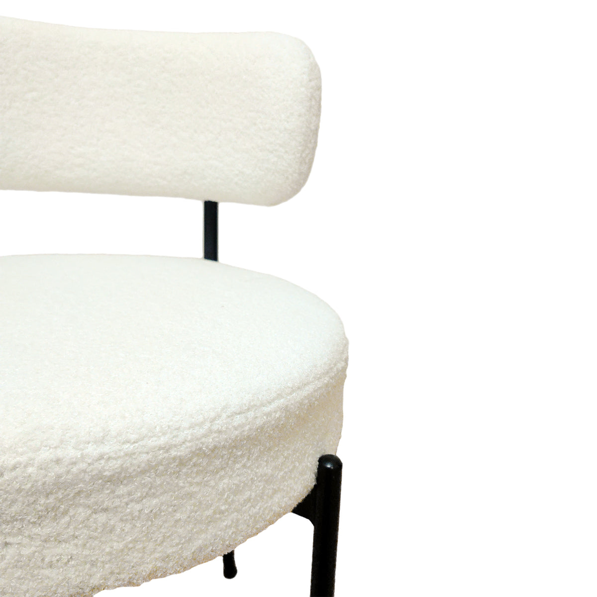 White Dining Chairs Set Of 4, Mid Century Modern Dining Chairs, Kitchen Dining Room Chairs, Curved Backrest Round Upholstered Boucle Dining Chair With Black Metal Legs Metal White Teddy Kitchen Dining Chairs Foam Velvet