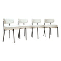 White Dining Chairs Set Of 4, Mid Century Modern Dining Chairs, Kitchen Dining Room Chairs, Curved Backrest Round Upholstered Boucle Dining Chair With Black Metal Legs Metal White Teddy Kitchen Dining Chairs Foam Velvet