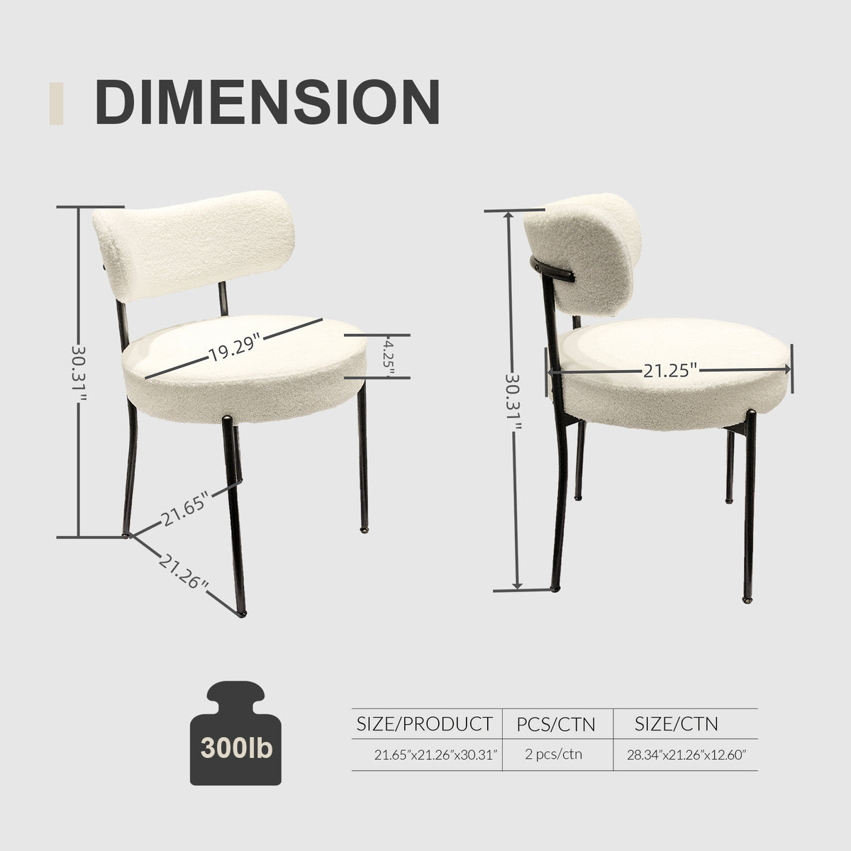 White Dining Chairs Set Of 4, Mid Century Modern Dining Chairs, Kitchen Dining Room Chairs, Curved Backrest Round Upholstered Boucle Dining Chair With Black Metal Legs Metal White Teddy Kitchen Dining Chairs Foam Velvet