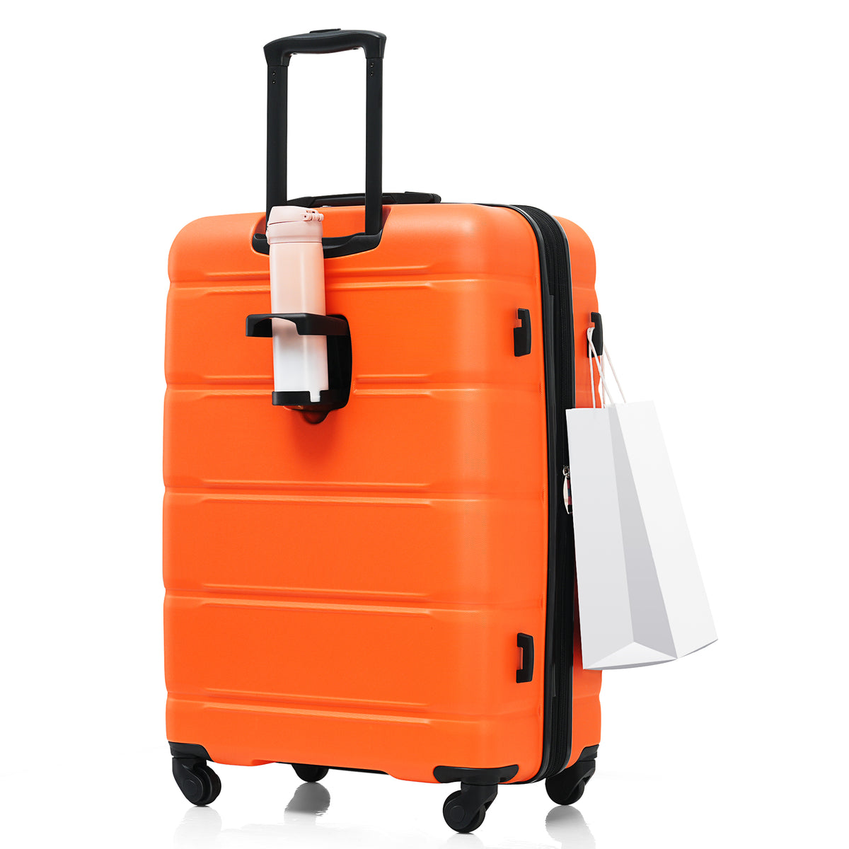 Luggage Set Of 3, 20 Inch With Usb Port, Airline Certified Carry On Luggage With Cup Holder, Abs Hard Shell Luggage With Spinner Wheels, Orange Orange Abs