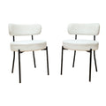 White Dining Chairs Set Of 4, Mid Century Modern Dining Chairs, Kitchen Dining Room Chairs, Curved Backrest Round Upholstered Boucle Dining Chair With Black Metal Legs Metal White Teddy Kitchen Dining Chairs Foam Velvet