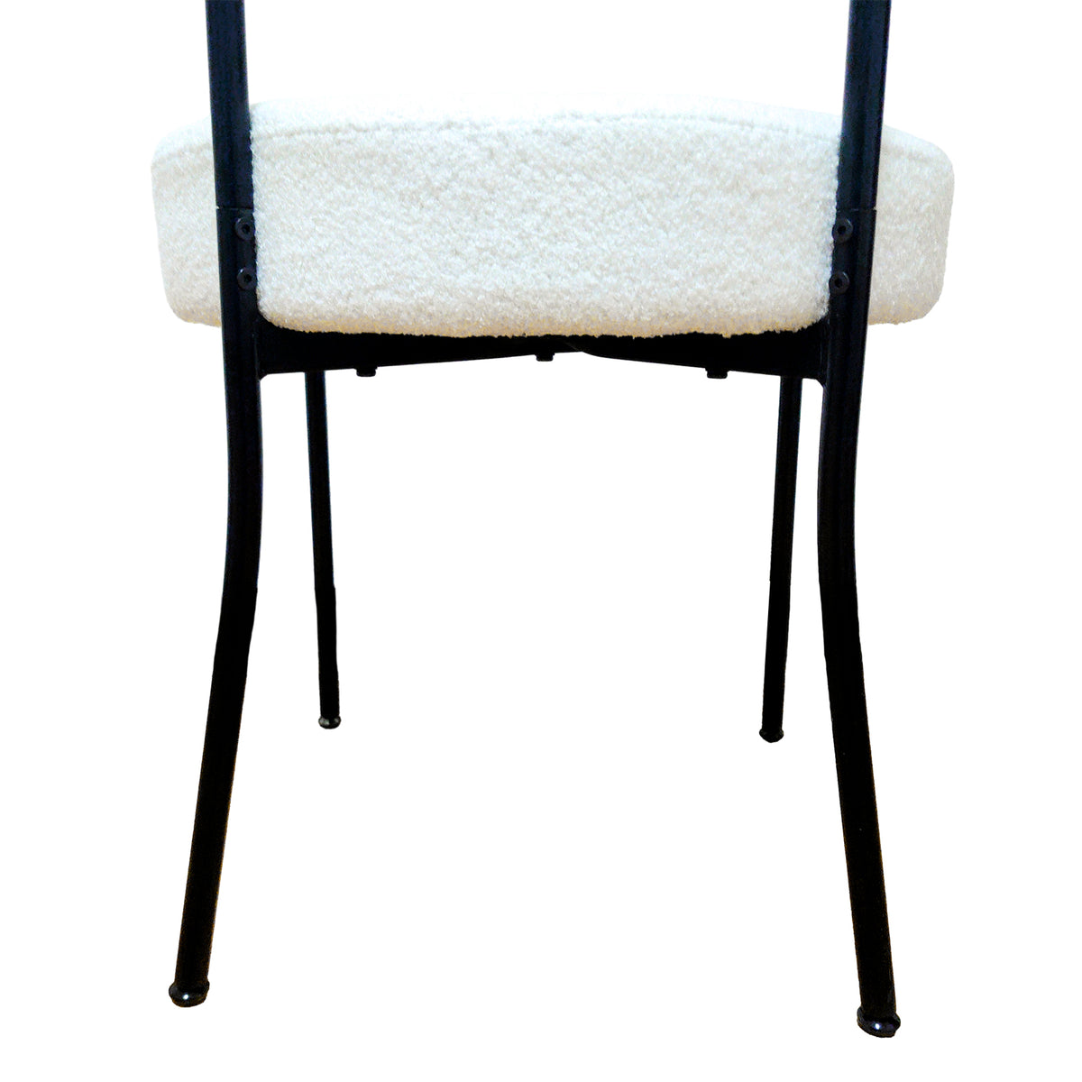 White Dining Chairs Set Of 4, Mid Century Modern Dining Chairs, Kitchen Dining Room Chairs, Curved Backrest Round Upholstered Boucle Dining Chair With Black Metal Legs Metal White Teddy Kitchen Dining Chairs Foam Velvet
