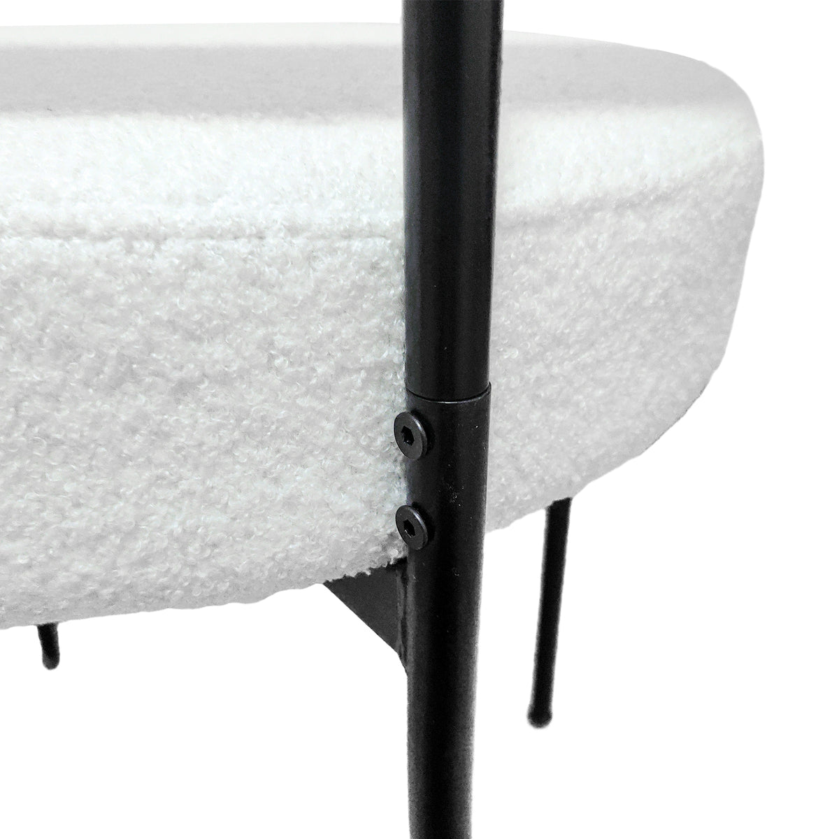 White Dining Chairs Set Of 4, Mid Century Modern Dining Chairs, Kitchen Dining Room Chairs, Curved Backrest Round Upholstered Boucle Dining Chair With Black Metal Legs Metal White Teddy Kitchen Dining Chairs Foam Velvet