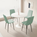 Round Mdf Dining Table Set For 4, White Dining Table Mdf Easy Clean With Durable Black Metal Legs, 4 Pcs Comfortable Dining Chair Linen Upholstered Chair For Restaurant,Guest Receptions Metal White Green Seats 4 Metal Dining Room American Design 4 Leg