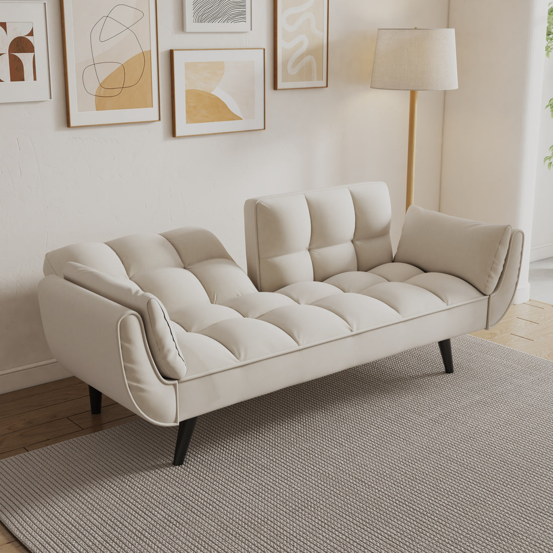 57 Inch Beige Sofa Soft Two Armrests Throw Pillow Pillow Comfortable Fit Apartment Bedroom Small Space Beige Polyester Blend 2 Seat