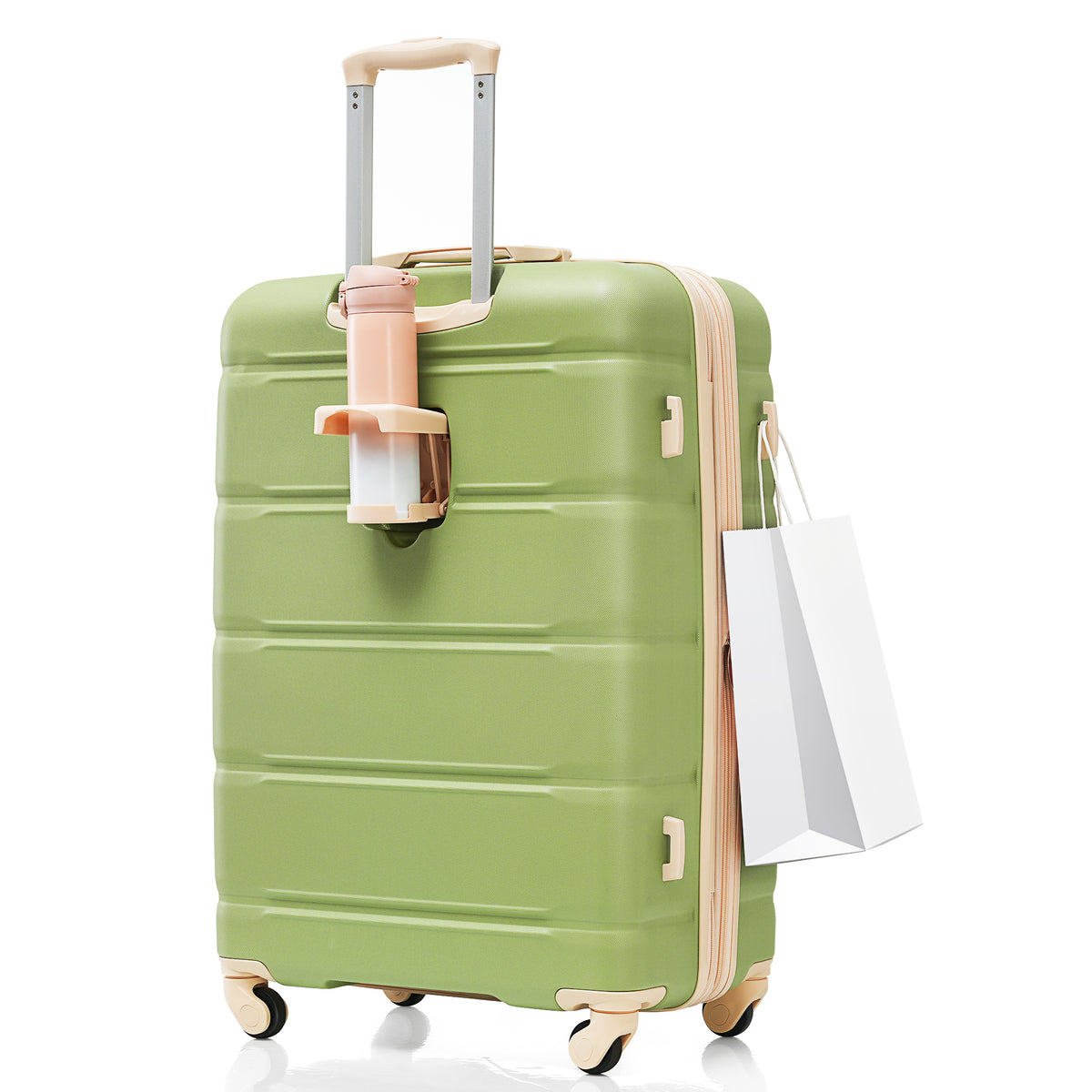 Luggage Set Of 3, 20 Inch With Usb Port, Airline Certified Carry On Luggage With Cup Holder, Abs Hard Shell Luggage With Spinner Wheels, Light Green Light Green Abs