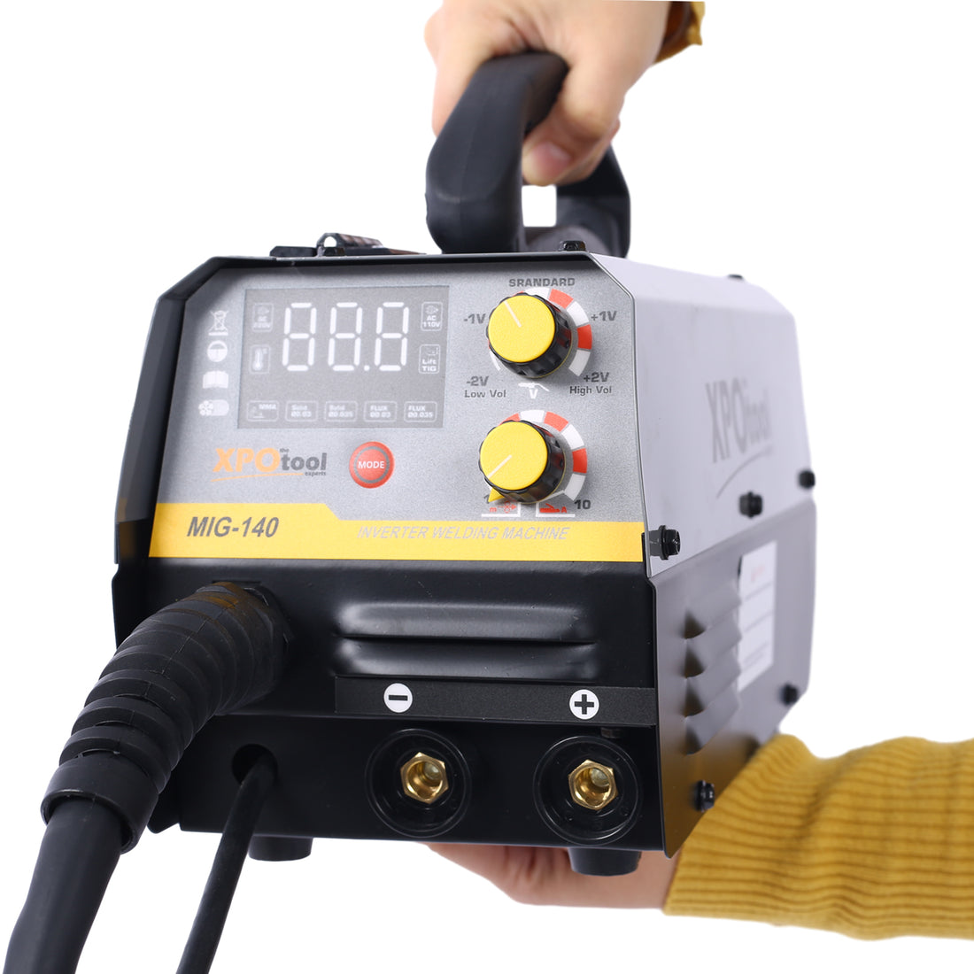 140A Mig Welder,110V 220V Dual Voltage Multiprocess Welder,Gas Gasless Mig Welding Machine,4 In 1 Flux Mig Solid Wire Lift Tig Stick Arc Welder Black Grey Abs Steel Q235