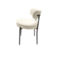 White Dining Chairs Set Of 4, Mid Century Modern Dining Chairs, Kitchen Dining Room Chairs, Curved Backrest Round Upholstered Boucle Dining Chair With Black Metal Legs Metal White Teddy Kitchen Dining Chairs Foam Velvet