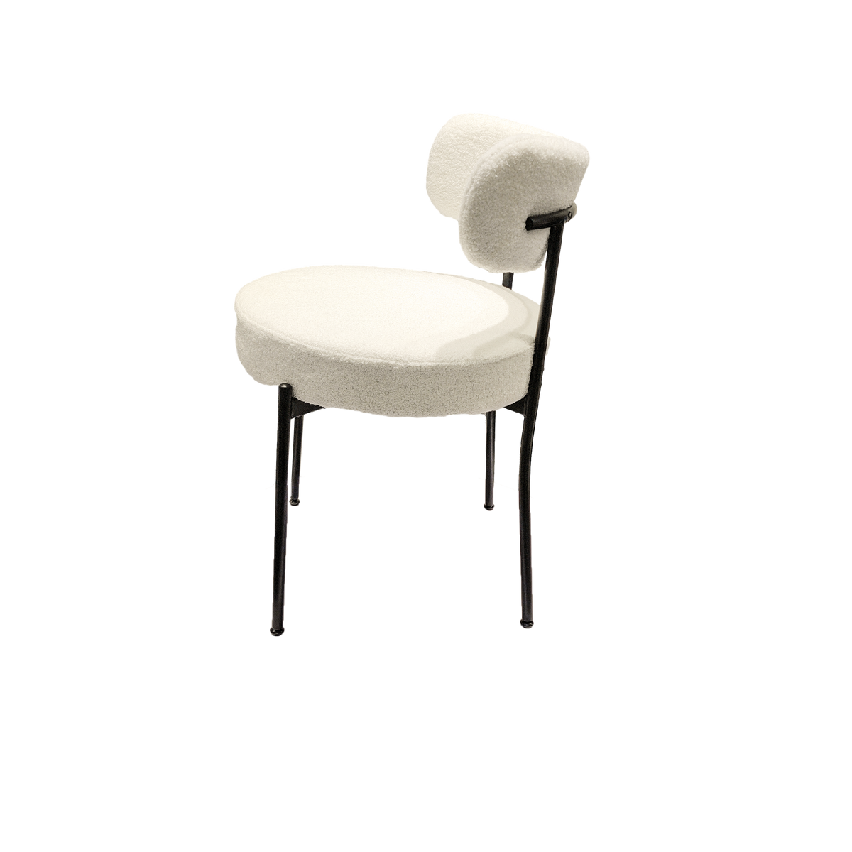 White Dining Chairs Set Of 4, Mid Century Modern Dining Chairs, Kitchen Dining Room Chairs, Curved Backrest Round Upholstered Boucle Dining Chair With Black Metal Legs Metal White Teddy Kitchen Dining Chairs Foam Velvet