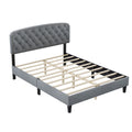 Queen Size Adjustable Headboard With Fine Linen Upholstery And Button Tufting For Bedroom, Wave Top Light Grey Light Grey Wood