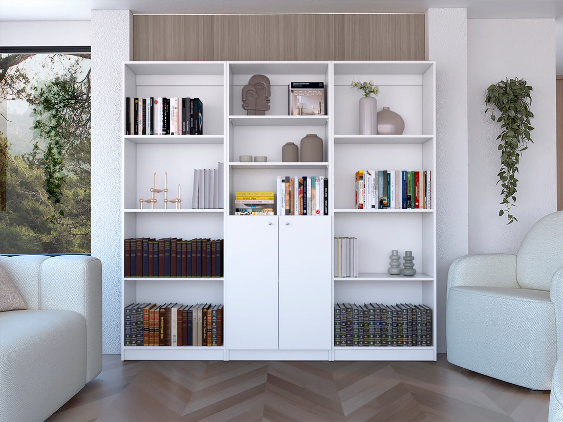 Oasis 3 Piece Living Room Set With 3 Bookcases, White White Particle Board Engineered Wood