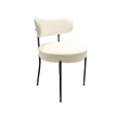 White Dining Chairs Set Of 4, Mid Century Modern Dining Chairs, Kitchen Dining Room Chairs, Curved Backrest Round Upholstered Boucle Dining Chair With Black Metal Legs Metal White Teddy Kitchen Dining Chairs Foam Velvet