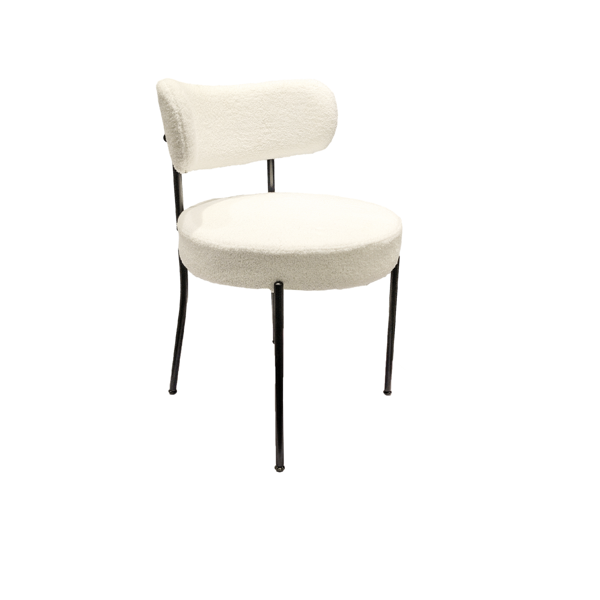 White Dining Chairs Set Of 4, Mid Century Modern Dining Chairs, Kitchen Dining Room Chairs, Curved Backrest Round Upholstered Boucle Dining Chair With Black Metal Legs Metal White Teddy Kitchen Dining Chairs Foam Velvet