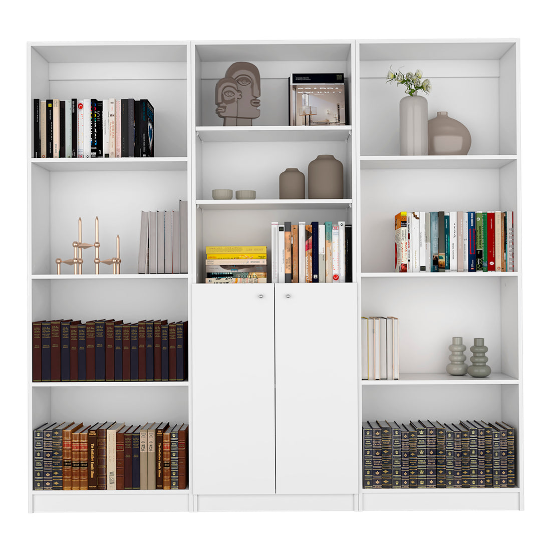 Oasis 3 Piece Living Room Set With 3 Bookcases, White White Particle Board Engineered Wood
