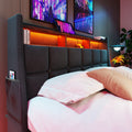 Queen Size Upholstered Platform Bed With A Hydraulic Storage System, Led And Usb Charging, Grey Without Mattress Queen Grey Metal & Wood