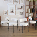 White Dining Chairs Set Of 4, Mid Century Modern Dining Chairs, Kitchen Dining Room Chairs, Curved Backrest Round Upholstered Boucle Dining Chair With Black Metal Legs Metal White Teddy Kitchen Dining Chairs Foam Velvet