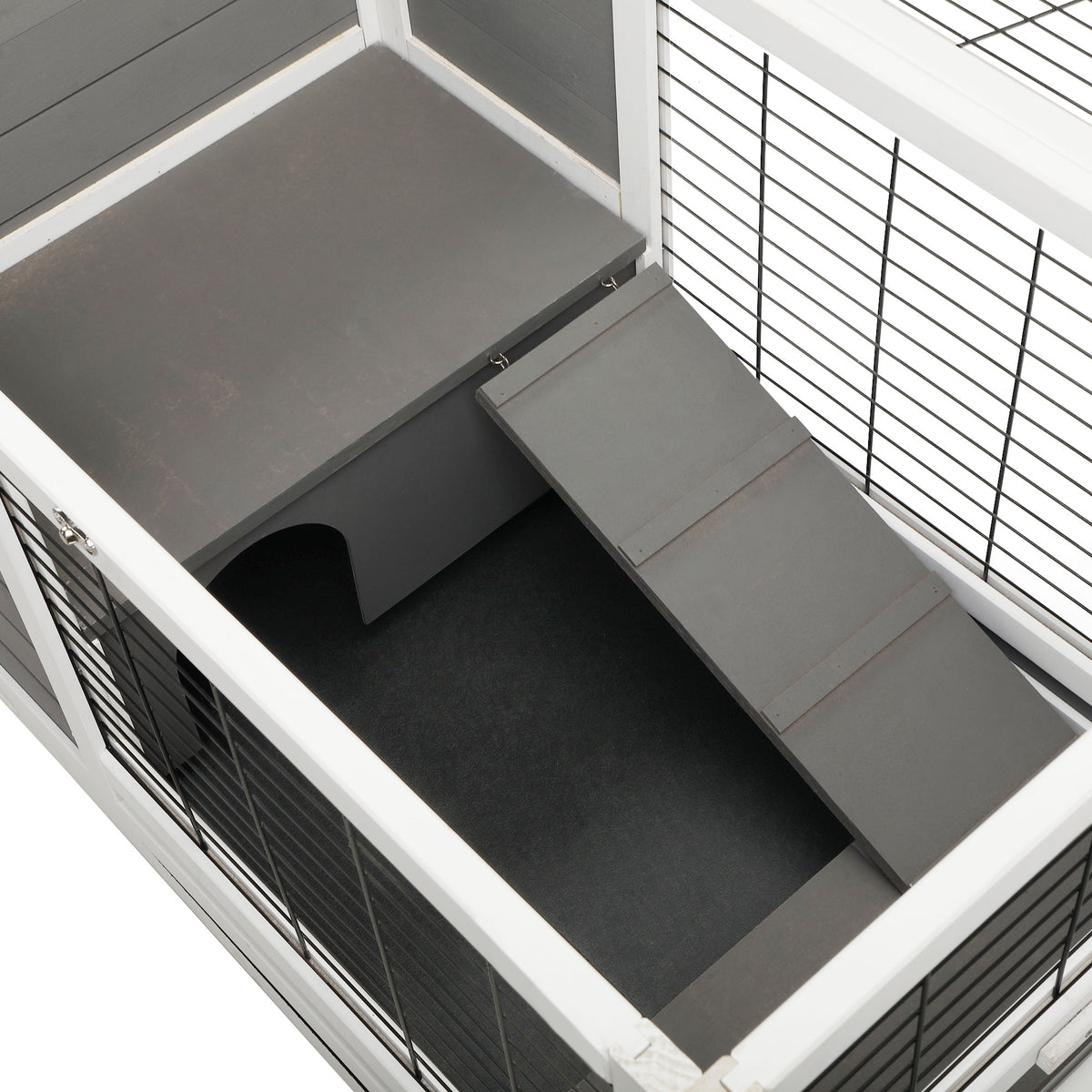 Luxury 2 Storey Pet House Box Wooden Cage Comfy Cabin For Small Animals, Grey White Grey Wood