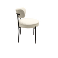 White Dining Chairs Set Of 4, Mid Century Modern Dining Chairs, Kitchen Dining Room Chairs, Curved Backrest Round Upholstered Boucle Dining Chair With Black Metal Legs Metal White Teddy Kitchen Dining Chairs Foam Velvet