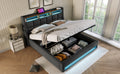 Queen Size Upholstered Platform Bed With A Hydraulic Storage System, Led And Usb Charging, Grey Without Mattress Queen Grey Metal & Wood