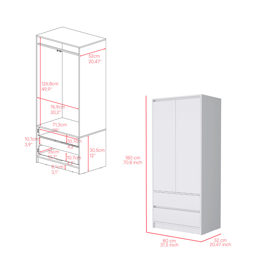 Beloit 3 Piece Bedroom Set, Nightstand Dresser Armoire, White White Particle Board Engineered Wood
