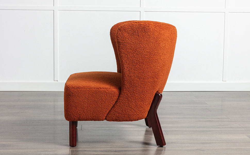 Accent Chair, Upholstered Armless Chair Lambskin Sherpa Single Sofa Chair With Wooden Legs, Modern Reading Chair For Living Room Bedroom Small Spaces Apartment, Burnt Orange Burnt Orange Polyester
