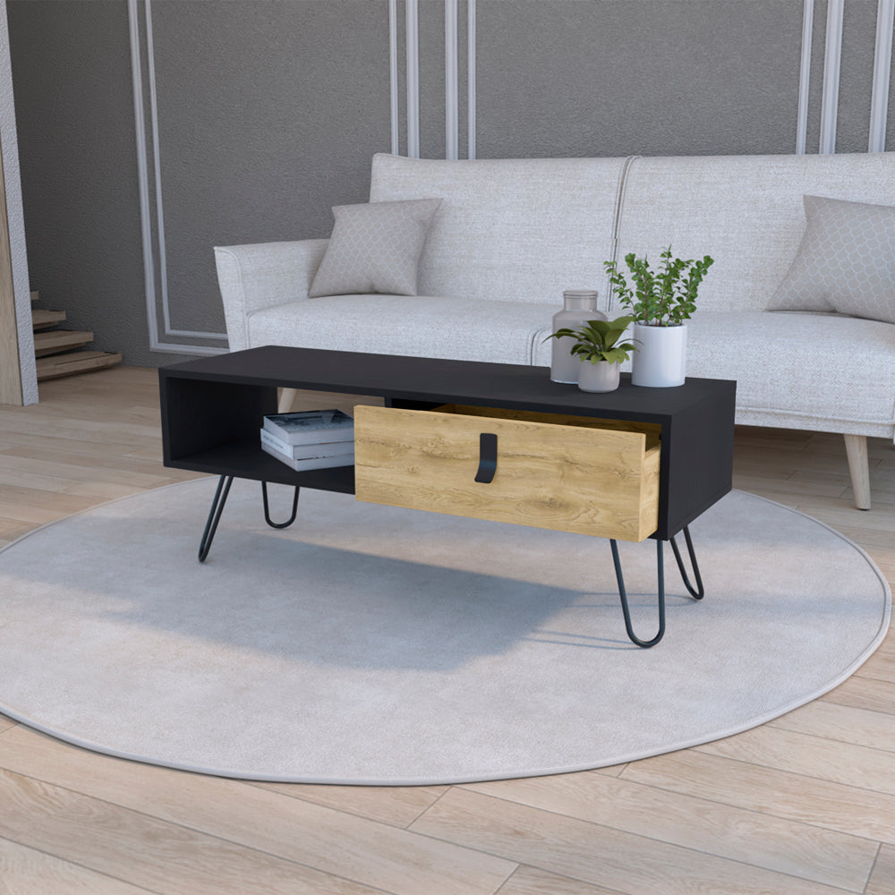 Coffee Table Magness, Living Room, Black Macadamia Multicolor Particle Board Engineered Wood