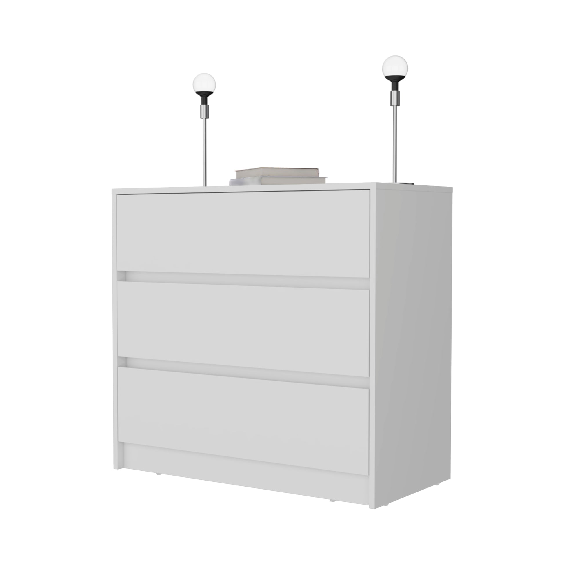 Beloit 3 Piece Bedroom Set, Nightstand Dresser Armoire, White White Particle Board Engineered Wood