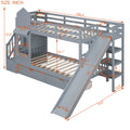Twin Over Twin Castle Style Bunk Bed With 2 Drawers 3 Shelves And Slide Gray Gray Solid Wood