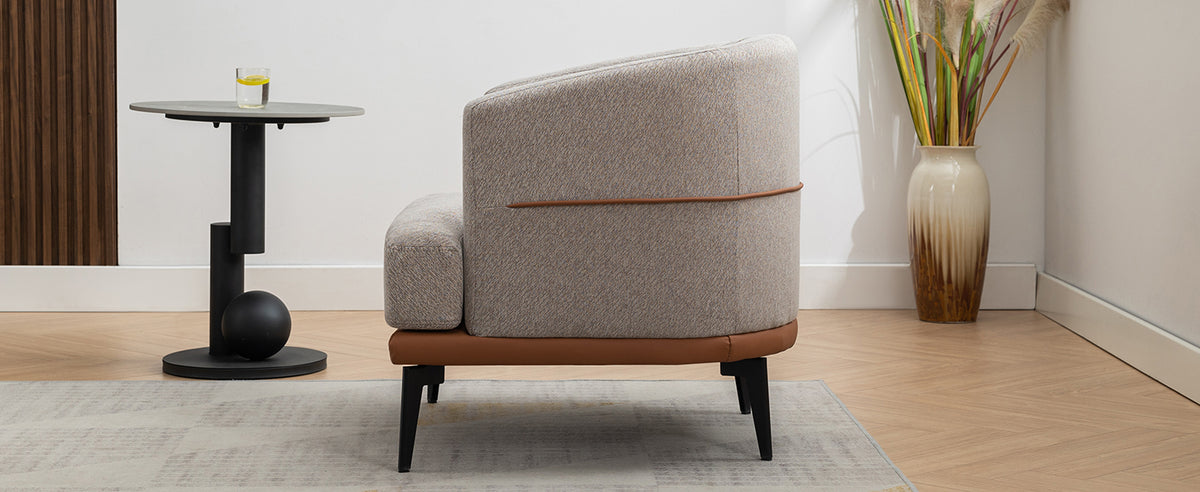 Modern Two Tone Barrel Fabric Chair, Upholstered Round Armchair For Living Room Bedroom Reading Room, Burnt Orange Burnt Orange Linen