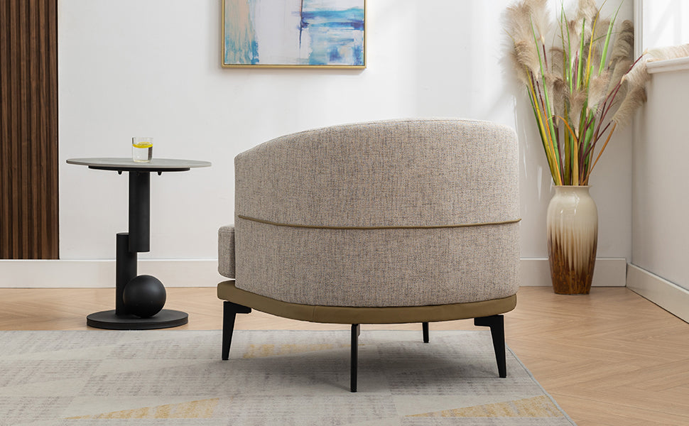 Modern Two Tone Barrel Fabric Chair, Upholstered Round Armchair For Living Room Bedroom Reading Room, Burnt Orange Burnt Orange Linen