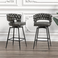 Technical Leather Woven Bar Stool Set Of 2,Black Legs Barstools No Adjustable Kitchen Island Chairs,360 Swivel Bar Stools Upholstered Counter Stool Arm Chairs With Back Footrest, Tan Tan Technical Leather