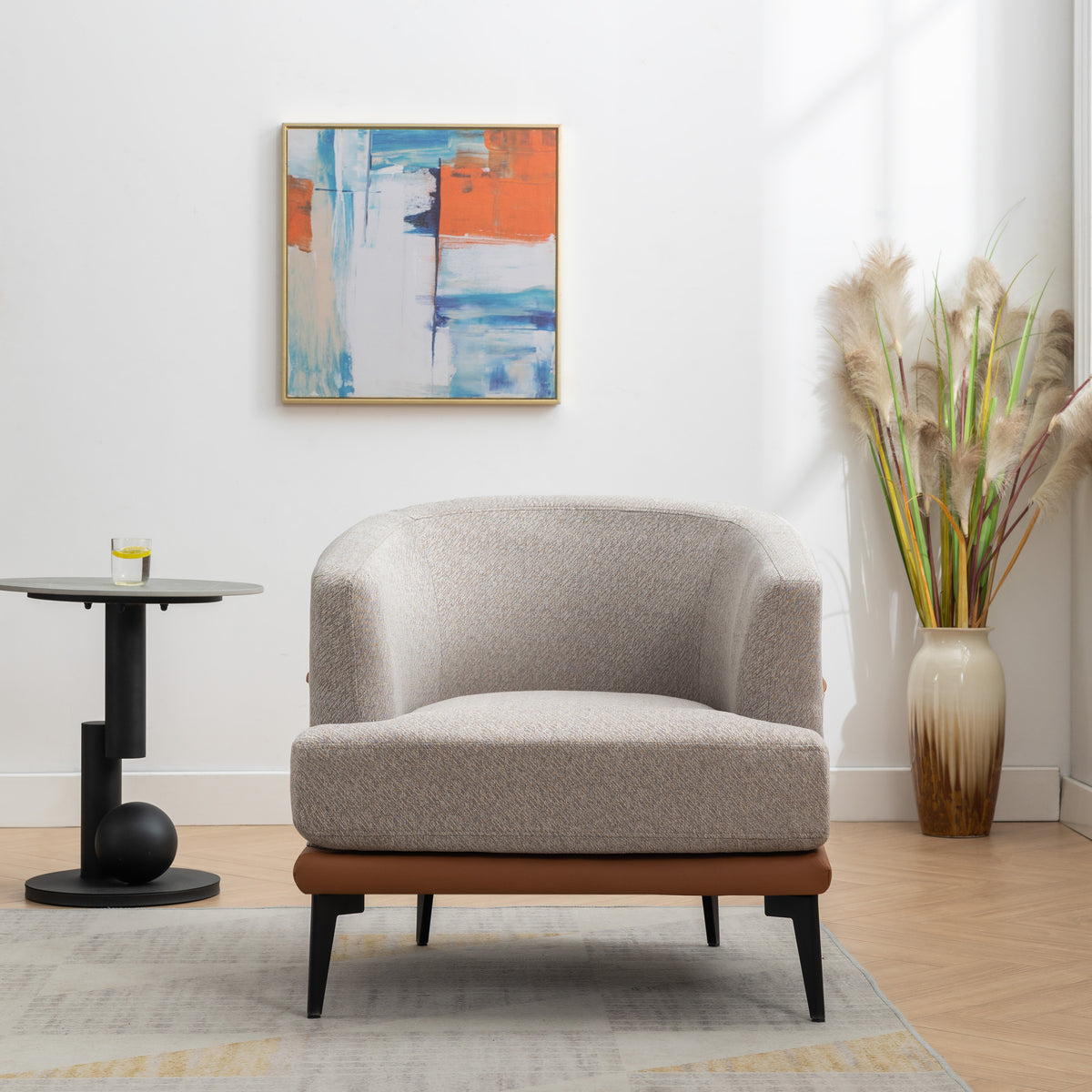 Modern Two Tone Barrel Fabric Chair, Upholstered Round Armchair For Living Room Bedroom Reading Room, Burnt Orange Burnt Orange Linen