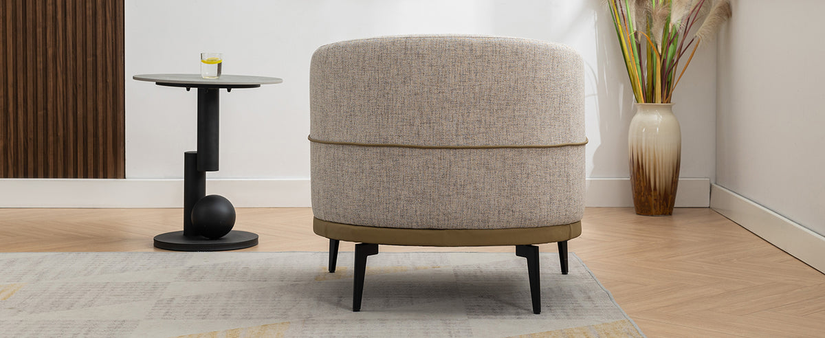 Modern Two Tone Barrel Fabric Chair, Upholstered Round Armchair For Living Room Bedroom Reading Room, Burnt Orange Burnt Orange Linen
