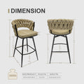 Technical Leather Woven Bar Stool Set Of 2,Black Legs Barstools No Adjustable Kitchen Island Chairs,360 Swivel Bar Stools Upholstered Counter Stool Arm Chairs With Back Footrest, Light Brown Light Brown Technical Leather