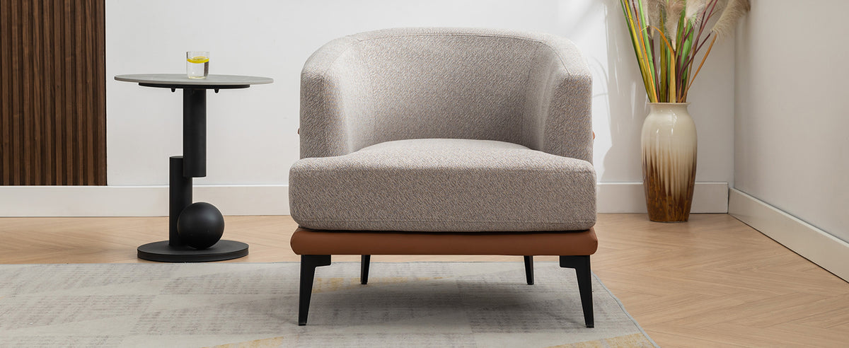 Modern Two Tone Barrel Fabric Chair, Upholstered Round Armchair For Living Room Bedroom Reading Room, Burnt Orange Burnt Orange Linen